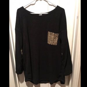 Black sweater with sequin pocket and elbow patches